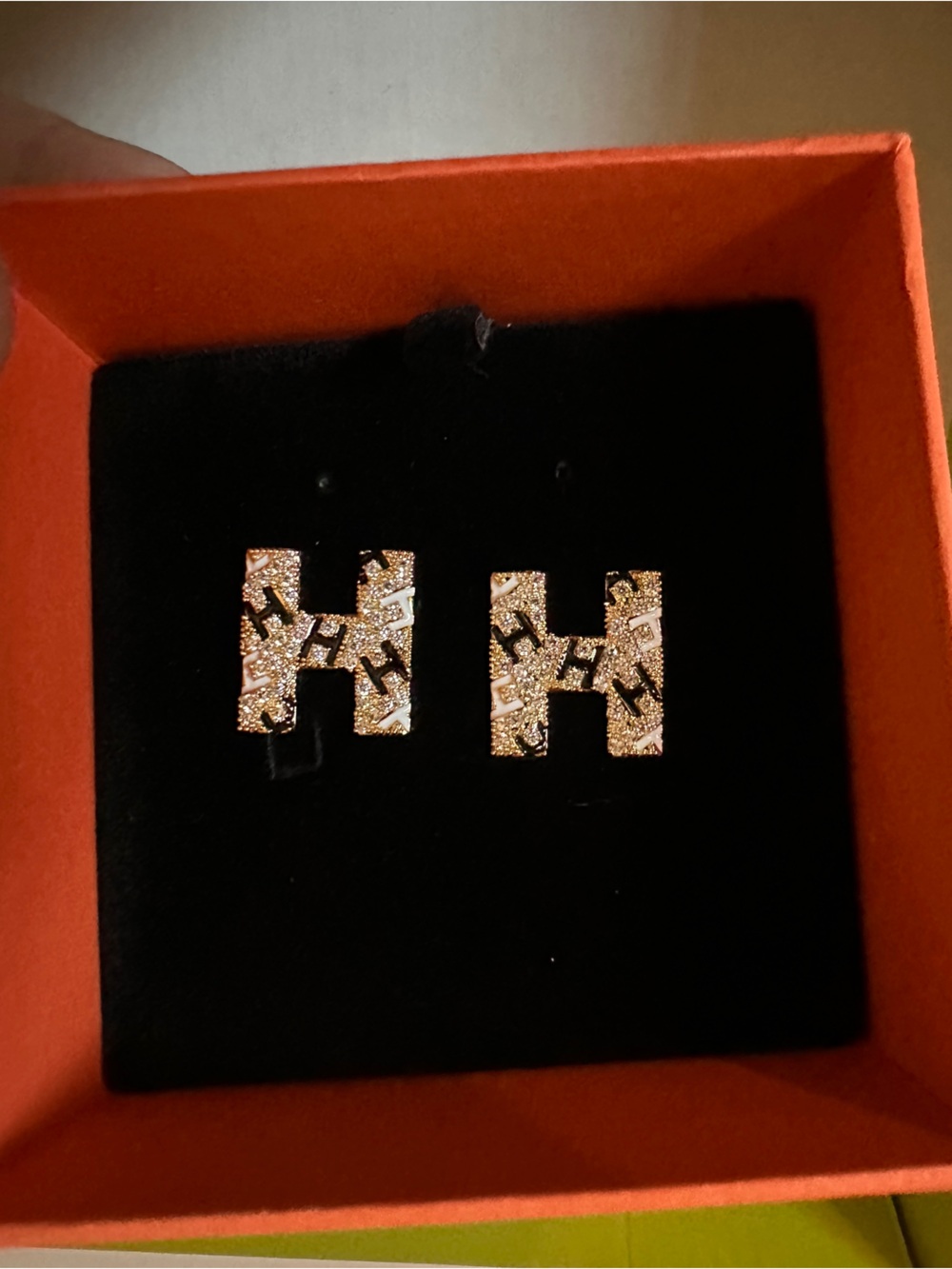 Gold-Tone 'H' Crystal Stud Earrings - Designer-Inspired